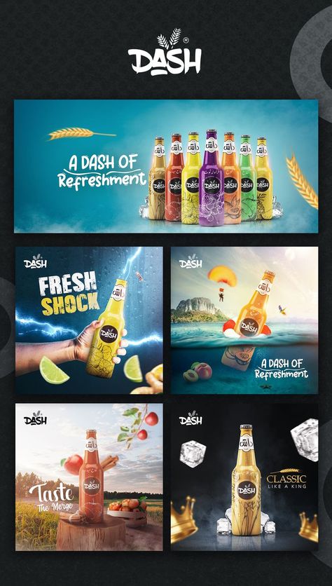 a collection of malt drink social media designs Drinks Advertising Design, Beverage Social Media Design, Drink Product Design, Product Thumbnail Design, Beer Social Media Design, Drink Social Media Design, Drink Creative Ads, Drink Ads Creative Advertising, Creative Advertising Design Social Media