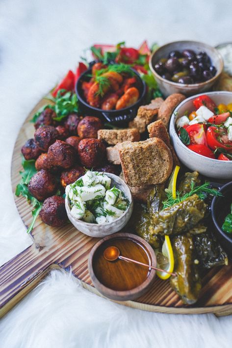 Plant Based Greek Platter Drizzled in Olive Oil - FoodByMaria Greek Platter, Greek Snacks, Different Types Of Food, Vegan Tzatziki, Greek Dishes, Vegan Appetizers, Food Platters, Greek Recipes, Flavorful Recipes