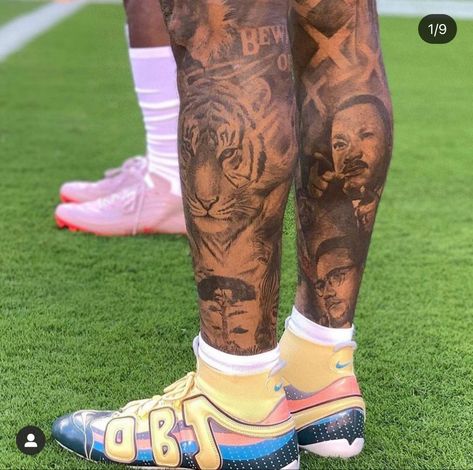 Obj Tattoos Leg, Men Half Leg Sleeve Tattoo, Full Calf Tattoo Men, Rare Tattoos Men Sleeve, Leg Tattoo Sketch, Mens Calf Tattoos Ideas, Mens Calf Tattoos, Leg Sleeve Tattoo Men Full, Men’s Calf Tattoo