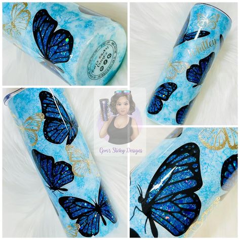 Butterfly Tumbler Ideas, Epoxy Pens, Tumbler Inspiration, Butterfly Tumbler, Fancy Flamingo, Diy Tumblr, Cute Coffee Cups, Glitter Tumbler Cups, Sublimation Ideas