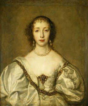 Henrietta Maria, Anthony van Dyck, 1638 (flickr, picture by Lisby). Baroque dress painting Henrietta Maria, Anton Van, House Of Stuart, Marie De Medici, Fashion History Timeline, 17th Century Fashion, Anthony Van Dyck, Charles I, The Royal Collection