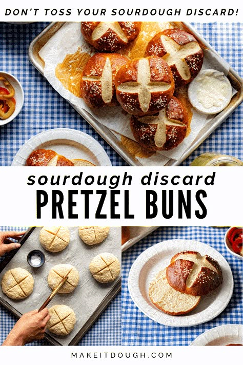 Sourdough Discard Pretzel Buns Recipe Sourdough Discard Pretzel Buns, Wheat Sourdough Discard Recipes, Sourdough Recipes Quick, Sourdough Pretzel Buns, Freezer Sourdough Recipes, Sourdough Recipes Dinner, Pretzel Buns Recipe, Sourdough Meals, Sourdough Discard Buns