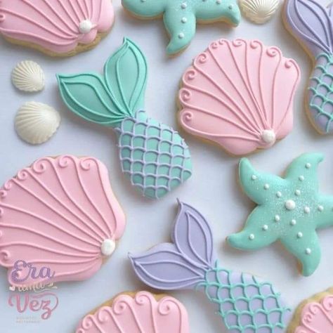 Two Year Old Mermaid Party, Pastel Mermaid Cookies, Mermaid Cookies Decorated Easy, Mermaid 3rd Birthday Cake, Oneder The Sea 1st Birthday Cookies, Mermaid Birthday Party Cookies, Ariel Baby Shower Theme, 4th Mermaid Birthday Party, Mermaid Birthday Cookies Decorated