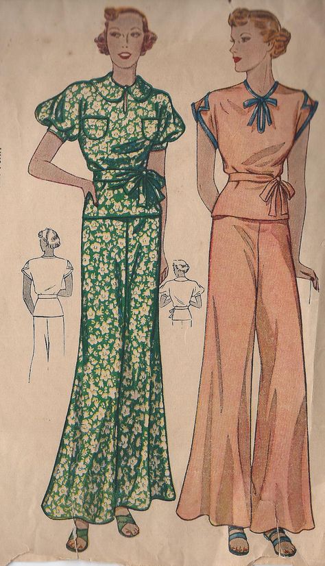 Vintage Loungewear, Simplicity Patterns Vintage, Vintage Pajamas, Pajama Pattern, Design Moda, 30s Fashion, Vintage Dress Patterns, Retro Mode, Short Kimono