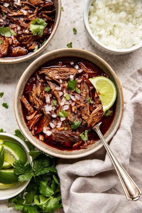 Birria de Res (Tender Braised Beef Birria) - Well Seasoned Studio Braised Short Rib Tacos, Birria Dutch Oven, Birria Chili, Boneless Beef Chuck Roast, Mexican Beef Stew, Beef Birria Recipe, Spicy Broth, Beef Birria, Mexican Oregano