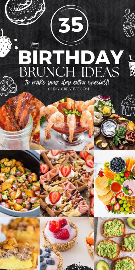 Think beyond eggs and bacon. These creative birthday brunch ideas include breakfast casseroles, pastries, drinks and a DIY pancake station. Brunch And Bubbly Birthday Party Ideas, Birthday Party Breakfast Food, Pancake Bar Ideas Brunch Party, Brunch Ideas Birthday, Birthday Party Brunch Ideas, Brunch Themed Birthday Party, Birthday Brunch Party Decorations, Pancake Station, Birthday Brunch Ideas