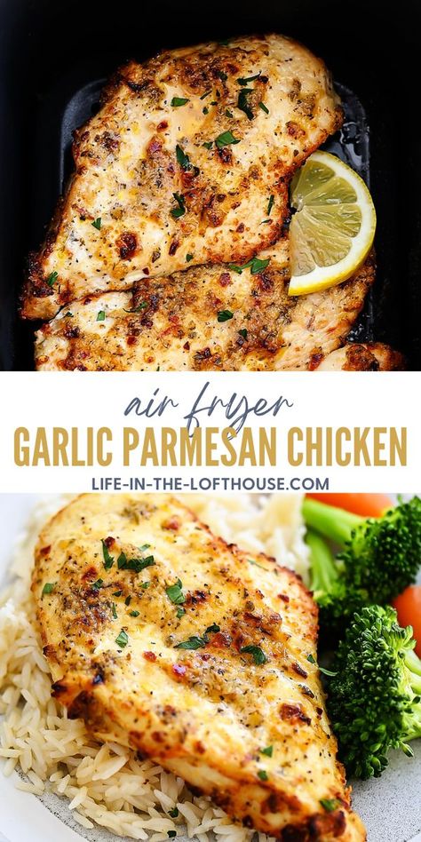 Air Fryer Garlic Parmesan Chicken, Air Fryer Recipes Chicken Breast, Air Fryer Garlic, Air Fryer Oven Recipes, Air Fry Recipes, Garlic Parmesan Chicken, Air Fryer Recipes Chicken, Parmesan Chicken, Air Fryer Dinner Recipes