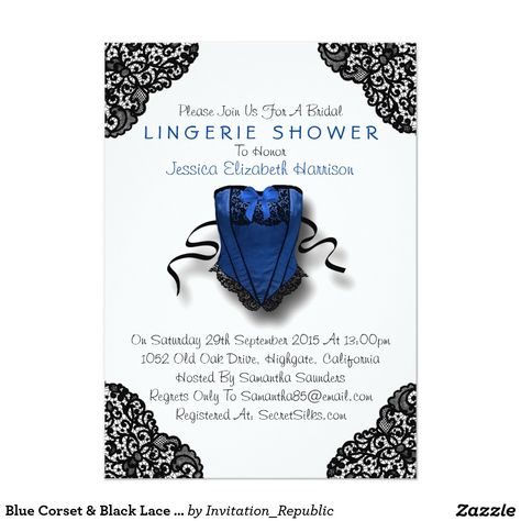 Blue Corset & Black Lace Lingerie Shower Lingerie Shower Games, Lingerie Bridal Shower Invitations, Bridal Lingerie Shower, Lingerie Bridal Shower, Lingerie Rosa, Bridal Shower Invitations Free, Lingerie Shower Invitations, Lingerie Bridal, Couple Wedding Shower