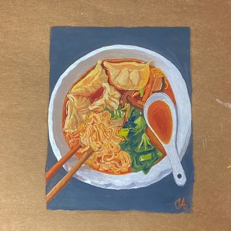 Oil painting Chinese Food Painting, Chinese Dishes Recipes, Food Painting, Landscape Drawings, My Mouth, Mini Canvas, Tasty Food, Food Dishes, Food To Make