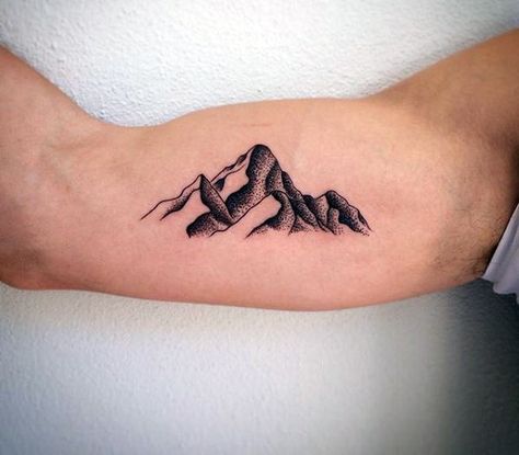 Mountain Tattoo Designs For Men On Bicep Berg Tattoo, Google Ideas, Inner Bicep Tattoo, Mountain Tattoo Design, Bicep Tattoo, Back Of Shoulder Tattoo, Tattoo Girls, Tattoo Designs For Men, Mountain Tattoo