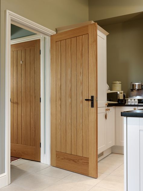 Cottage style boarded oak internal doors are popular for both traditional and contemporary properties #oakdoors  JB Kind's River Oak Thames Cottage Style Doors, Grey Internal Doors, Oak Interior Doors, Internal Oak Doors, White Internal Doors, Oak Interior, Oak Door, Room Divider Doors, Internal Door