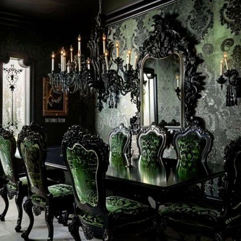 Gothic Home Aesthetic, Clawfoot Tub Ideas, Goth Mansion, Gothic Dining Room, Gothic Home Interior, Moody Maximalism, Victorian Gothic Home Decor, Gothic Victorian House, Victorian Gothic Decor