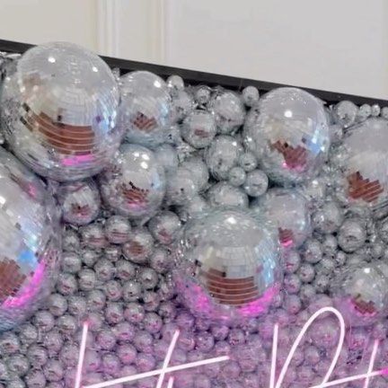 Melody Pianga on Instagram: "Delivering The Disco Wall is no easy task! But man is it worth the outcome 🪩🪩 I even bring extra disco balls and a “repair kit” in case we lose one… or two (which we did here), but you can’t even tell once I do my disco surgery 🙌🏻 Now, I just need someone to rent this and get a 30ft balloon garland around it! Preferably in all pink 😁🩷🩷🩷 Thank you @sherwood_country_club for renting our backdrop for your members Disco Night! Can’t wait to see all the amazing ph Diy Disco Ball Backdrop, Disco Ball Backdrop, Disco Ball Garland, Disco Backdrop, I Just Need Someone, Disco Ball Wall, Diy Disco Ball, Disco Wall, Magic Ideas