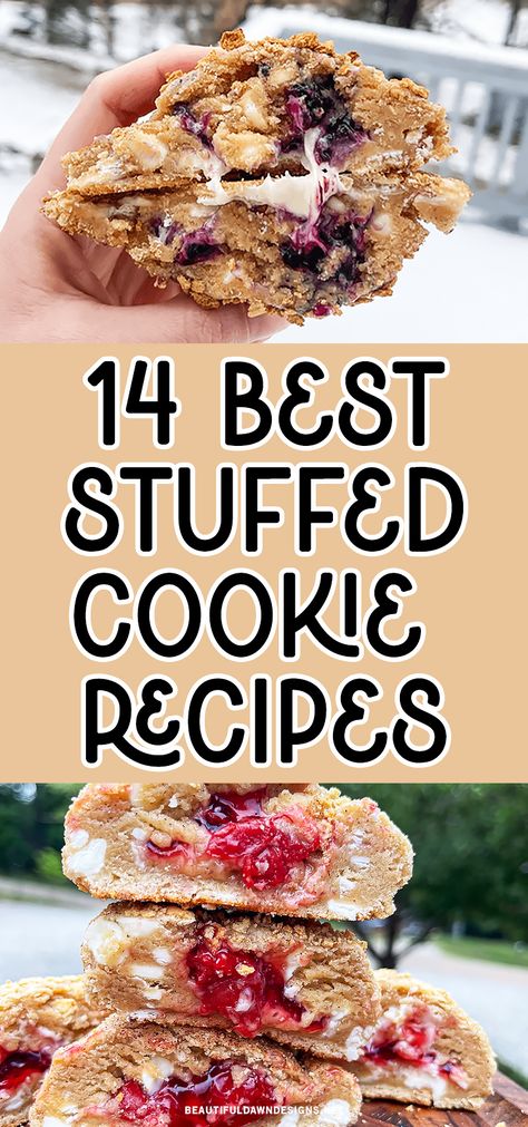 Embark on a delicious journey with these 14 Amazing Stuffed Cookie Recipes! From gooey chocolate centers to surprise fruity fillings, these recipes will make your taste buds dance with delight. Some recipes you'll find are blueberry cookies, Nutella cookies, cherry cookies, peanut butter cookies, and more. Stuffed Cookie Recipes, Fancy Cookie Recipes, Cookies Peanut Butter, Blueberry Cookies, Cherry Cookies, Nutella Cookies, Filled Cookies, Gourmet Cookies, Unique Desserts