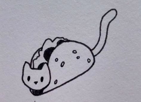 Taco Cat Tattoo, Kittens To Draw, Ghost Cat Doodle, Small Cat Doodle, Cat Doodle Simple, Aesthetic Doodle Ideas, Drawing Simple Doodle, Tattoo Drawing Easy, Cute Little Drawings Doodles Love