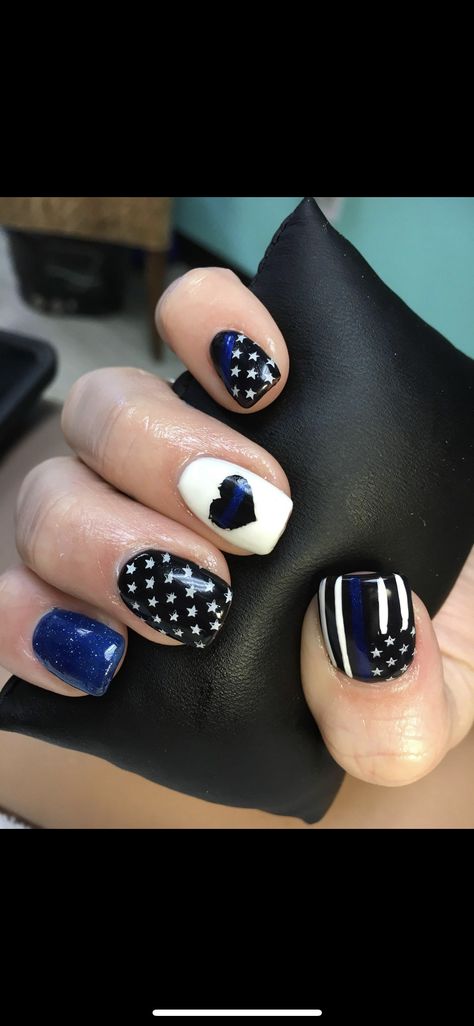 Back The Blue Nails Police, Police Officer Nails, Law Enforcement Nails, Back The Blue Nails, Police Nails Designs, Cop Nails, Police Nails, Blue Line Nails, Nail Designs Blue