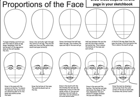 Drawing Tips 101: How to Get Better at Drawing Proportions Worksheet, Art Handouts, Facial Proportions, Face Proportions, Drawing Heads, 얼굴 그리기, Art Worksheets, Middle School Art, Human Face