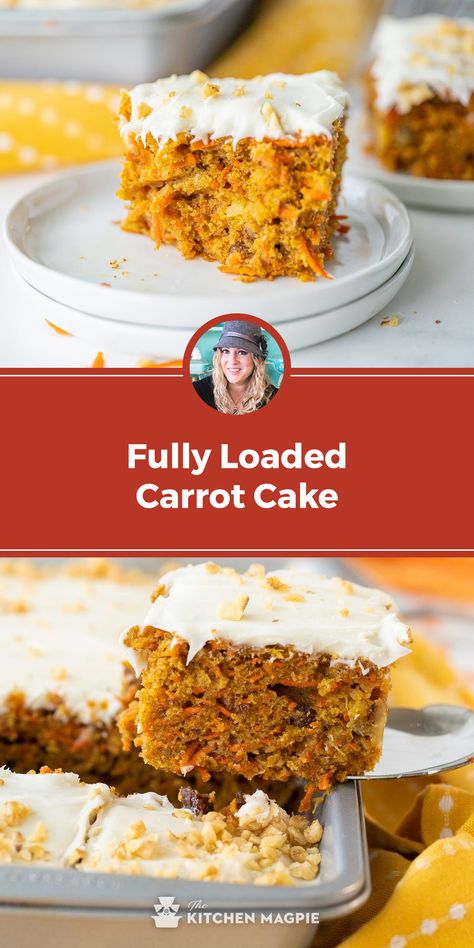 I’ve always been a fan of carrot cake but not the stuff that tastes like it was made with a cake mix, in my mind carrot cake should be chunky, chewy and spicy and that’s just what this Fully Loaded Carrot Cake is. Homemade Carrot Cake Recipe, Carrot Cake Recipe From Scratch, Carrot Cake Recipe Easy, Homemade Carrot Cake, Moist Carrot Cakes, Fluffy Cake, Easy Carrot Cake, Best Carrot Cake, Sheet Cake Recipes