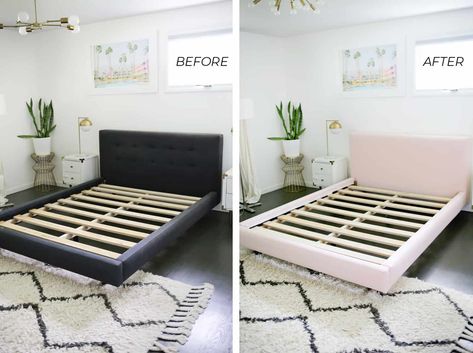 Reupholster Bed Frame, Reupholster Bed, Easy Caesar Dressing, Reupholster Headboard, Ikea Headboard Hack, Headboard Hack, Ikea Headboard, Reupholster Chair Dining, Headboard Diy