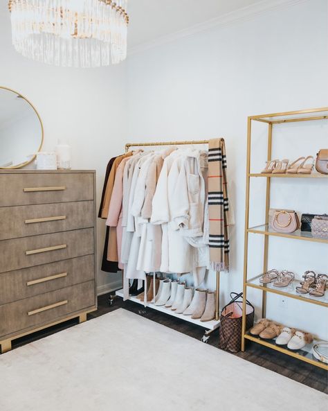 Vanity And Office Room Ideas, Spare Room Dressing Room Ideas, Bedroom Turned Closet, Girls Dressing Room, Spare Bedroom Closets, Small Dressing Rooms, Home Office Closet, Dressing Room Decor, Dressing Room Closet