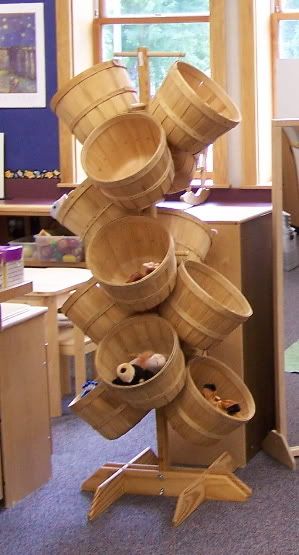 Kindergarten's 3 R's: Respect, Resources and Rants: The Apple Basket Tree Nature Inspired Classroom, Basket Tree, Reggio Inspired Classrooms, Apple Basket, Reggio Classroom, Pretty Storage, Apple Baskets, Craft Booth Displays, Classroom Storage