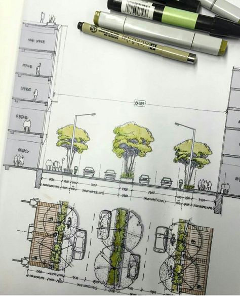 Villa Architecture, Landscape Architecture Graphics, Landscape Design Drawings, Landscape Architecture Drawing, Desain Lanskap, Landscape Sketch, Architecture Design Sketch, Architecture Design Drawing, Architecture Graphics