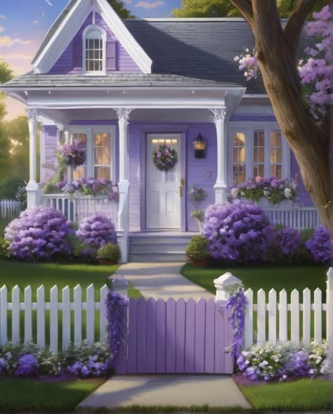 The Speak Now House Purple House Exterior, Beautiful Small Houses, Purple Houses, Lilac House, Purple Cottage, Green Painted Furniture, Home Village, Beautiful Small Homes, Sunshine Homes