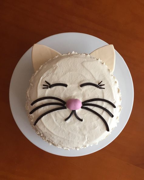 How To Make A Kitty Cat Cake, Easy Kitty Cake, Simple Cat Birthday Cake, Diy Cat Birthday Cake, Simple Cat Cake Ideas, Cat Cake Diy, Cat And Dog Themed Birthday Cake, Easy Cat Cake Birthday, Birthday Cake Cat Design