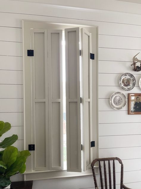 DIY Interior Shutters - Thorn Cove Abode Interior Shutters Diy, Diy Shutters Indoor, Interior Window Shutters Ideas, Diy Indoor Shutters, Window Shutter Ideas, Bifold Shutters, Victorian Shutters, Diy Interior Window Shutters, Window Shutters Diy