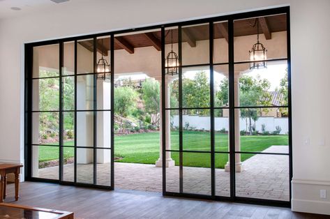 Custom Steel Sliding Doors | Euroline Steel Windows Sliding Doors Exterior, Glass Doors Patio, Sliding Door Design, Doors Exterior, Steel Windows, Sliding Glass Doors, Open Living Room, House Doors, Patio Door