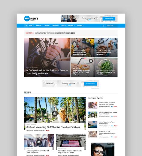 Bitz - News  Publishing WP Theme Magazine Website Design, News Website Design, News Web Design, Website Design Wordpress, Template Wordpress, Magazine Website, Blog Template, Wp Themes, News Website