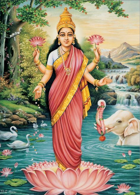 Lakshmi from 'Beauty, Power & Grace: you The Book of Hindu Goddesses' By Krishna Dharma Ravivarma Paintings, Lakshmi Photos, Ravi Varma, Raja Ravi Varma, Saraswati Goddess, Divine Goddess, Indian Art Gallery, Lakshmi Images, Om Namah Shivaya