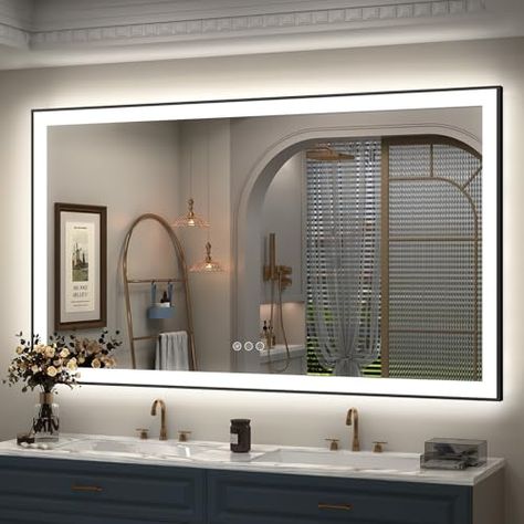 Bathroom Vanity Mirrors Double Sink, Lit Mirror, Led Bathroom Mirror, Backlit Mirror, Vanity Mirrors, Led Bathroom, Led Mirror Bathroom, Mirror Wall Bathroom, Rectangle Mirror