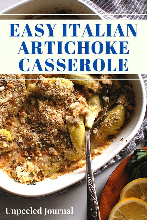 This artichoke casserole recipe is an effortless way to enjoy all the flavor of traditional stuffed Italian artichokes the easy way. Frozen artichoke hearts combine with seasoned, cheesy breadcrumbs for a great easy artichoke recipe perfect as a spring side dish for Easter and beyond. . . . . #artichokes #cassrole Artichoke Recipes Baked, Italian Artichoke, Easter Side Dish, Artichoke Casserole, Easter Side Dishes Recipes, Artichoke Recipe, Baked Artichoke, Vegetable Side Dishes Recipes, Artichoke Recipes