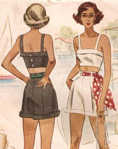 40s Mode, Crop Top Sewing Pattern, Patron Vintage, Short Bra, Look Retro, Vintage Dress Patterns, Couture Mode, Motif Vintage, Top Sewing Pattern