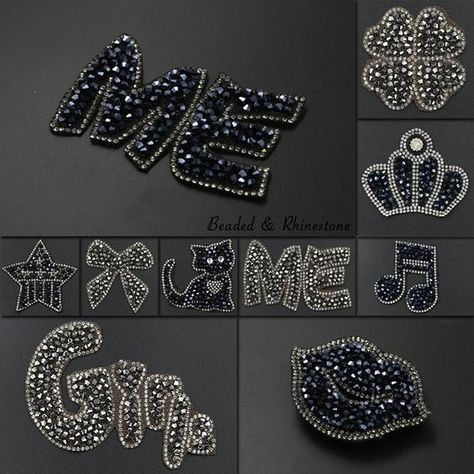 Rhinestone Iron On Letter - Hot-Fix Crystal Applique - Patch For Clothing - Cat Music Note Crown Star - Sparkle - Custom DIY Clothing JacketThese iron on patches are a great choice for adding a new look to your clothes and jackets.Choose from 9 different designs and get exactly the one you want. Cat Music, Iron On Letters, Rhinestone Crown, Lip Gloss Tubes, Rhinestone Appliques, Crystal Crown, Clothing Patches, Handmade Beaded Jewelry, Embroidery Jewelry