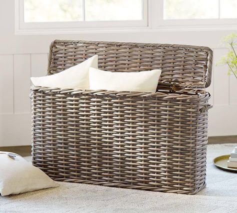 Aubrey Woven Oversized Lidded Basket - for shoes in entry & outdoor pillow in the garage Bench Styling, Baskets With Lids, Lidded Basket, Outdoor Cabana, Apartment Storage, Storage Baskets With Lids, Decorative Storage Baskets, Lidded Baskets, Bedroom Oasis