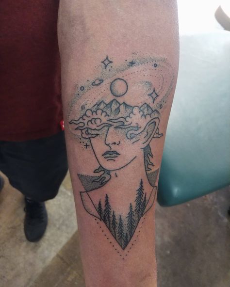 Open mind half head by Casey O at Ritual Tattoo for in Denver CO Open Minded Tattoo Ideas, Open Head Tattoo, Open Your Mind Tattoo, Open Minded Tattoo, Open Mind Tattoo, Mind Symbol, Thoughtful Tattoos, Consciousness Tattoo, Mind Over Matter Tattoo