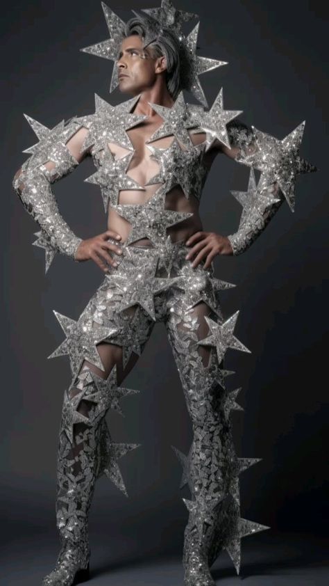 Space Inspired Outfits Men, Male Festival Outfits, Iconic Magazine Covers, Drag Looks, Cosmic Man, 16 Outfits, Fashion Sketches Men, Drag Queen Outfits, King Costume