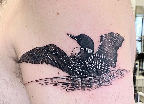 British Wildlife Tattoo, Stellar Jay Tattoo, Loon Bird Tattoo, Loon Tattoo Ideas Design, Loon Tattoo Ideas, Loon Tattoo, Breathing Art, Blue Jay Tattoo, Flower Leg Tattoos