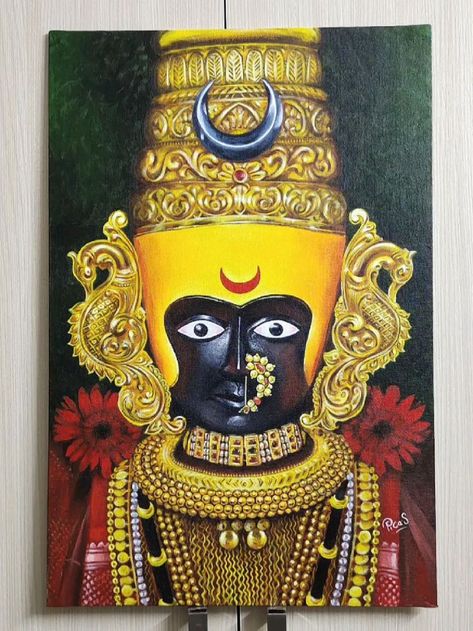 Mahalakshmi Paintings, Hindu Gods Acrylic Painting, Godess Painting Canvas, Navratri Canvas Painting, Portrait Rangoli Designs, Balaji Painting Canvas, Mahalaxmi Drawing, Devi Decoration Ideas, Mahalaxmi Painting