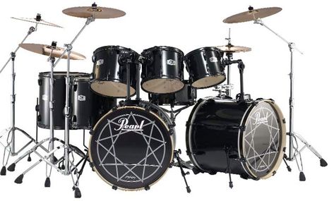 heavy metal drum set | Drum Beats With Double Bass Drum Grooves, Pearl Drum Kit, Double Bass Drum Set, Bass Pedals, Drum Band, Joey Jordison, Pearl Drums, Metal Drum, Drum Heads