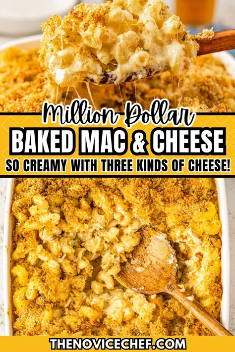 This lusciously creamy million dollar mac and cheese casserole is made with 3 different types of cheese and a crispy, buttery panko topping. This baked mac and cheese recipe is so incredibly good, everyone will be going back for seconds! You can even make it a one-pot recipe by using a Dutch oven! Million Dollar Recipes, Baked Mac And Cheese Recipe Easy, Million Dollar Mac And Cheese, Good Macaroni And Cheese Recipe, Different Types Of Cheese, Mac And Cheese Casserole, Bake Mac And Cheese, Baked Mac And Cheese Recipe, Best Macaroni And Cheese