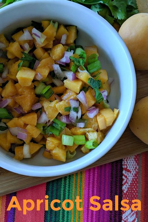 Yummy Fresh Apricot Salsa Recipe #Salsa #FruitSalsa #Apricot #Apricots #ApricotSalsa #Recipe #Vegan #Vegetarian #TacoTuesday Apricot Salsa, Strawberry Feta Spinach Salad, Strawberry Feta, Apricot Recipes, Salsa Ingredients, Fruit Salsa, Vegan Beans, Tasty Healthy, Plant Based Eating