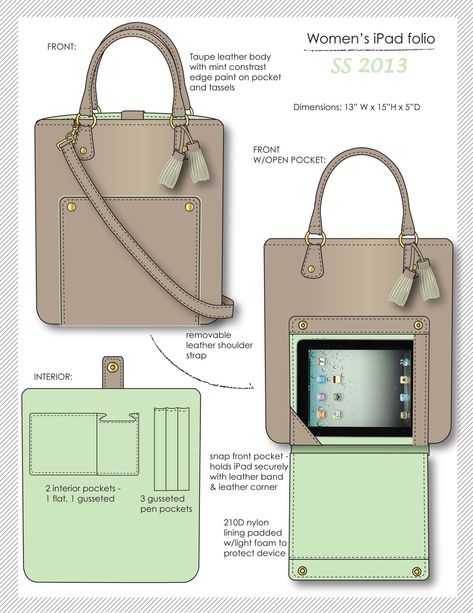 Womens Accessories by Stephanie Sanford at Coroflot.com Vintage Inspired Handbags, Leather Handbag Patterns, Portfolio Bag, Leather Working Patterns, Sewing Case, Bag Illustration, Leather Bag Pattern, Marbella Spain, Drawing Bag