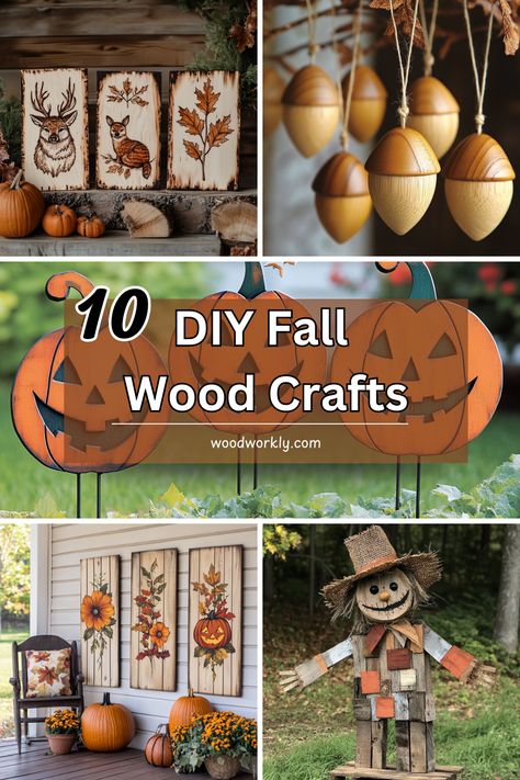 Looking for cozy fall wood crafts? Discover creative projects perfect for the autumn season, from rustic decor to DIY pumpkins. Click for seasonal inspiration! #FallCrafts #WoodProjects #DIYDecor #Woodworking #AutumnIdeas Woodworking Fall Projects, Scrap Wood Fall Crafts Diy, Thanksgiving Wood Crafts Diy, Fall Barnwood Projects, Fall Coasters Diy Wood, Fall Wooden Crafts Sculptures & Statues, Wood Scarecrow, Thanksgiving Wood Crafts, Acorn Decorations