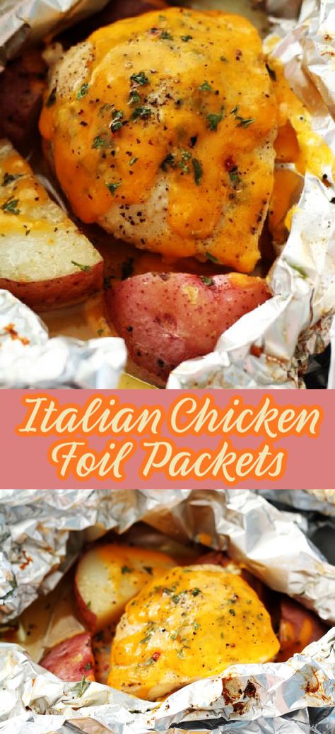 Italian Dressing Packet Recipe, Crockpot Italian Sausage, Chicken In Foil, Chicken Foil Packs, Chicken Packets, Tin Foil Dinners, Foil Packet Potatoes, Chicken Foil Packets, Foil Pack Dinners