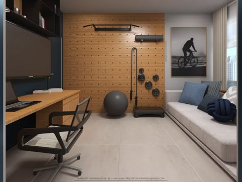 AMBIENTES MULTIUSO Office And Gym Combo Small Spaces, Gym And Guest Room Combo, Office And Workout Room Combo, Home Office And Gym Combo, Bedroom Office Combo Ideas, Home Gym Office Combo, Guest Bedroom Office Combo, Home Office And Gym, Lakehouse Design