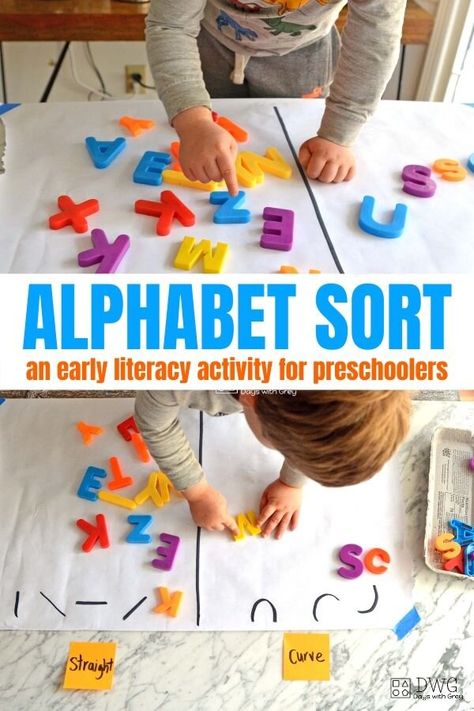 Alphabet Sort — Days With Grey Language For Preschoolers, Preschool Language Arts Activities, Literacy Preschool, Preschool Language Arts, Alphabet Sort, Ece Activities, Letter Learning Activities, Prek Literacy, Literacy Activities Preschool