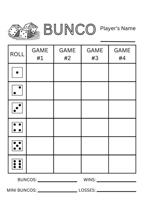 Free printable Bunco Score Sheets with mini buncos download page. 

Track the number of rounds you win and lose as a team and the number of Buncos scored individually.

Tally sheets and table labels also available for download. Bunko Score Sheets Free, Bunco Cards Printable Free, Bunco Sheets Free Printable, Bunco Score Cards Printable Free, Bunco Rules Printable, Bunco Printables Free, Halloween Bunco Score Sheets, Free Bunco Score Sheets Printables, Bunco Score Sheets Printable Free